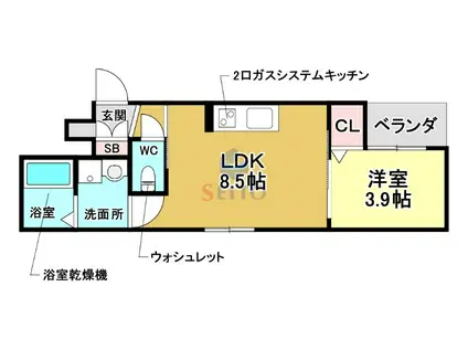 クレストフォルム庄内花のみち(1LDK/3階)の間取り写真