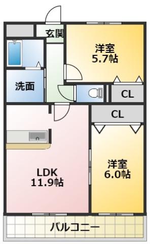 プリミエール山敷230(2LDK/2階)の間取り写真