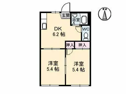 パークハイツB棟(2DK/2階)の間取り写真