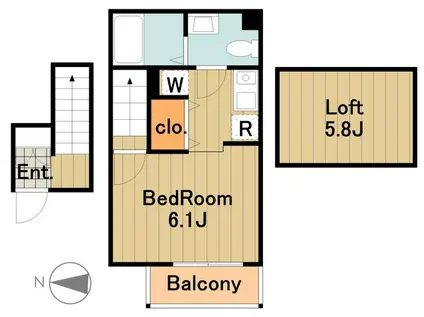 クレスト堀之内(1K/2階)の間取り写真