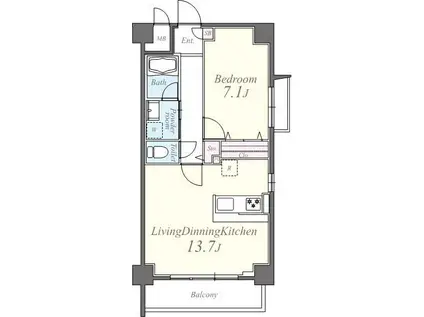 ボン ソレイユ(1LDK/9階)の間取り写真