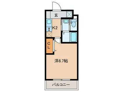 ROOST南武庫之荘(1K/2階)の間取り写真
