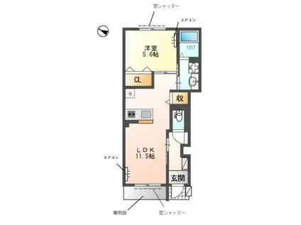 ザ・パーシモン・テラス(1LDK/1階)の間取り写真