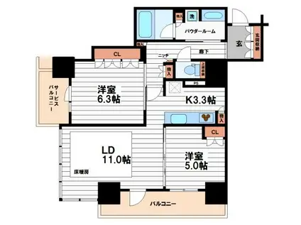 ブランズタワー・ウェリス心斎橋ノース(2LDK/11階)の間取り写真