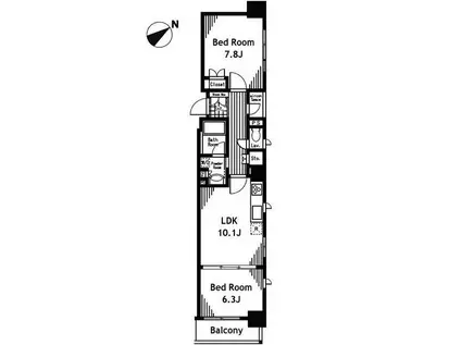 コンフォリア日本橋人形町1(2LDK/2階)の間取り写真