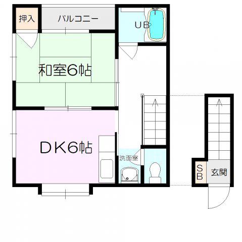 コーポラス南塚口(1DK/2階)の間取り写真