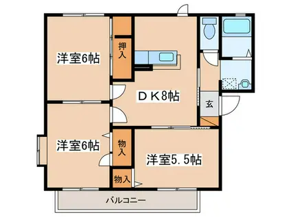 メゾンディアスI(3DK/2階)の間取り写真