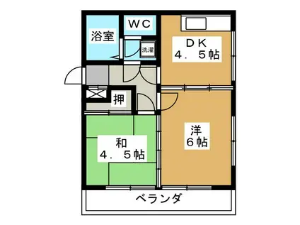 エスペラントオカダB(2DK/2階)の間取り写真