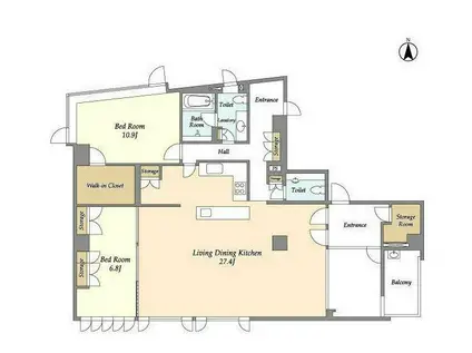 カーザ・エルミタッジオ(2LDK/9階)の間取り写真