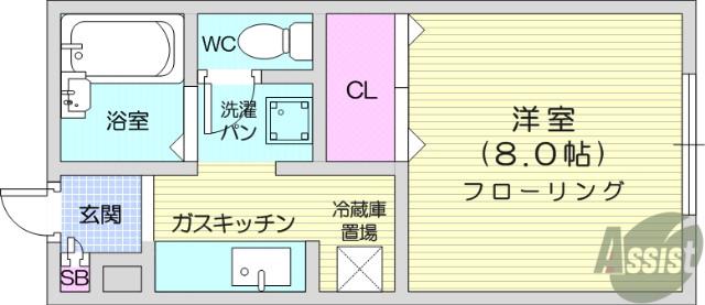 カーサ・ブランシェB(1K/2階)の間取り写真