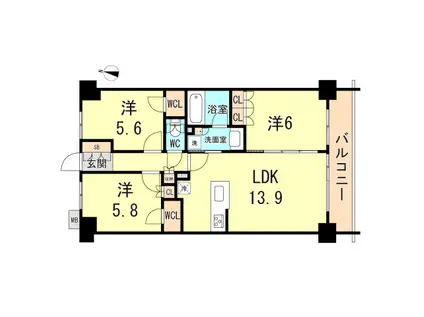 ミレーネ神戸住吉本町(3LDK/1階)の間取り写真