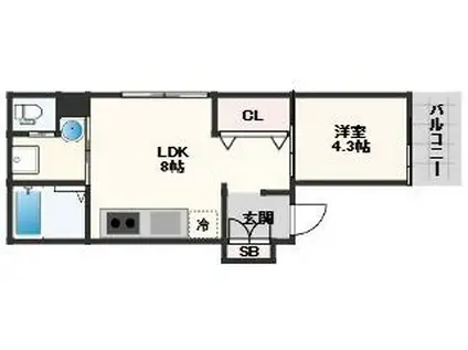 LUXE黒崎町(1LDK/1階)の間取り写真