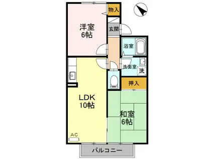 ネオフォレスト昆陽池(2LDK/2階)の間取り写真