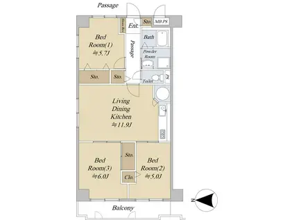 大宮ハウス(3LDK/2階)の間取り写真