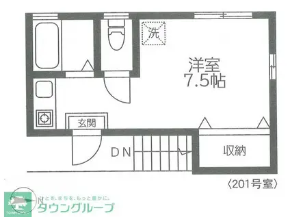 ボンディーア(ワンルーム/2階)の間取り写真