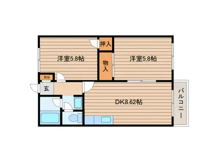 セービンググランデMURAKO B棟(2DK/2階)の間取り写真