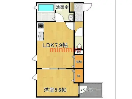 クレリア高槻南松原(1DK/2階)の間取り写真