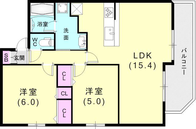 サムティグランツ神戸(2LDK/6階)の間取り写真