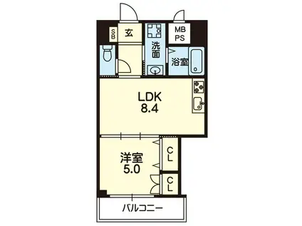RJR水前寺(1LDK/4階)の間取り写真