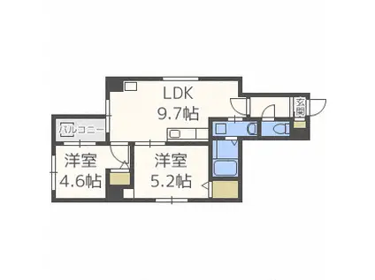 ミピアーチェ環状通(2LDK/4階)の間取り写真