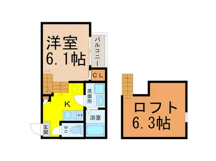 ハーモニーテラス大坪(1SK/1階)の間取り写真