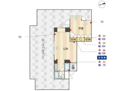 ブルンネン国立(1LDK/4階)の間取り写真