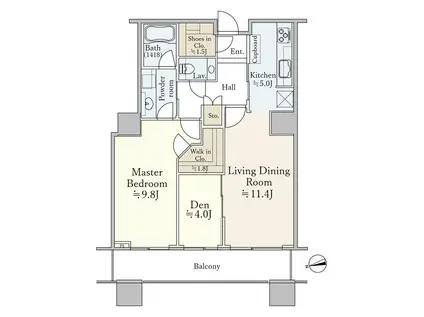 白金タワー(1SLDK/34階)の間取り写真