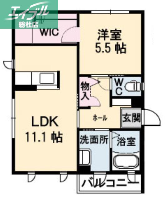 ドゥ・カショー エプ(1LDK/2階)の間取り写真