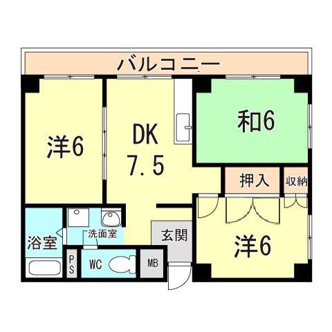 ハイツタケシ(2DK/2階)の間取り写真