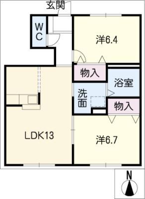フェリーチェ長良ヶ丘 A棟(2LDK/1階)の間取り写真