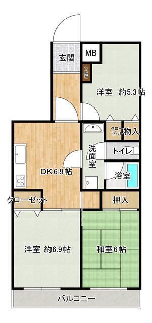 ナイスアーバン寒川(3DK/3階)の間取り写真