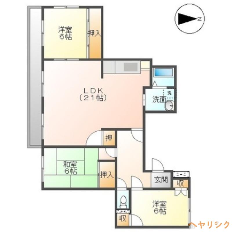 ルピネス亀の井(3LDK/2階)の間取り写真