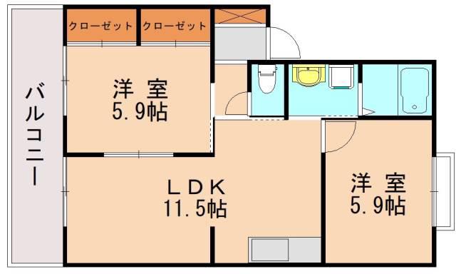 グレイシャス三苫C(2LDK/1階)の間取り写真