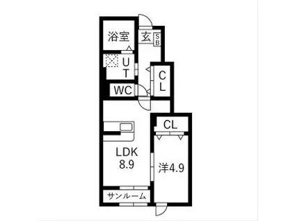ヴィルヌーヴIII(1LDK/1階)の間取り写真