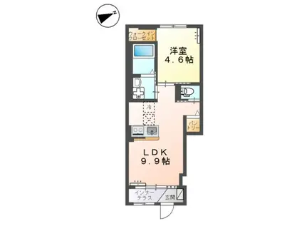 ユニヴァリィII上乃木(1LDK/1階)の間取り写真