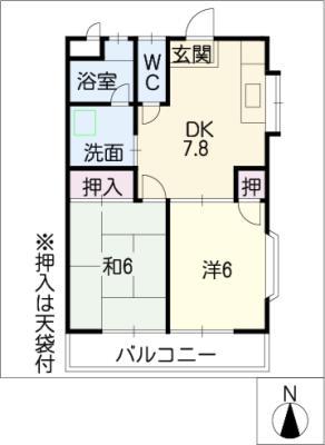レークハヤII(2DK/2階)の間取り写真