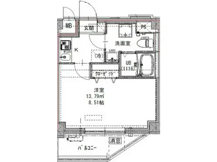 GENOVIA六町(1K/4階)の間取り写真