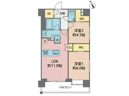 プレシス文京江戸川橋(2LDK/6階)の間取り写真