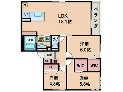 クラシスト万代(3LDK/2階)の間取り写真