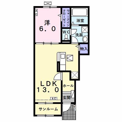 グローブ B(1LDK/1階)の間取り写真