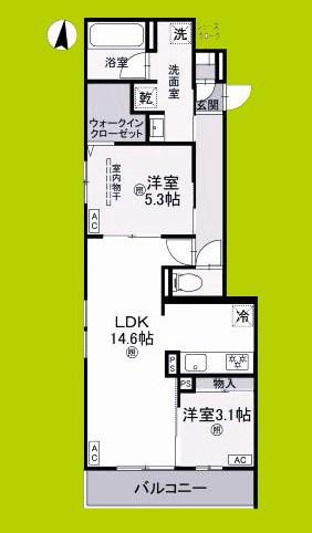 クラシスト三津屋南(2LDK/2階)の間取り写真