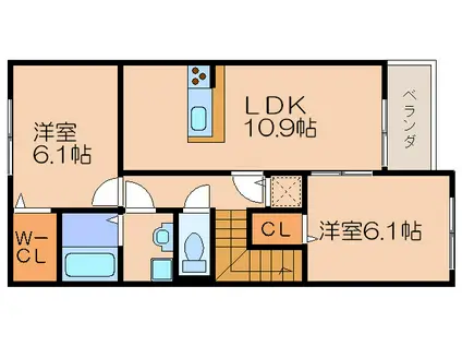 クランディール八幡(2LDK/2階)の間取り写真