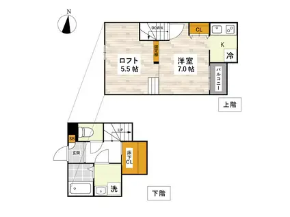 ADC琴平モデナ(1K/2階)の間取り写真