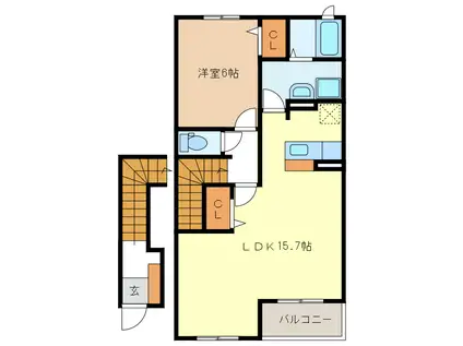 ルピナス(1LDK/2階)の間取り写真