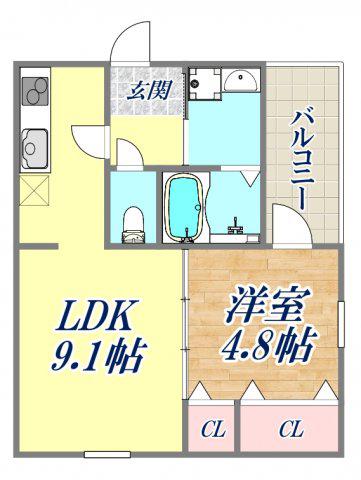 フジパレス甲子園口3番館(1LDK/3階)の間取り写真