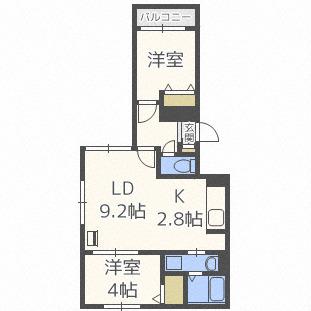 レガリア麻生(2LDK/3階)の間取り写真