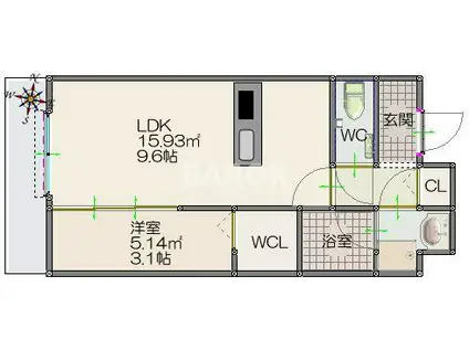 ルッシェ住吉(1LDK/11階)の間取り写真