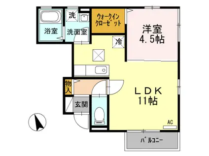 シュクレール・フォー(1LDK/1階)の間取り写真
