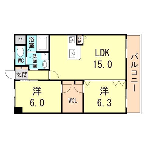 シティハイツ武庫之荘(2LDK/1階)の間取り写真