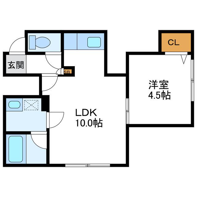 オール北大前(1DK/1階)の間取り写真